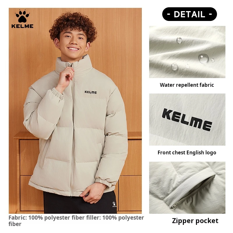 Kelme Cotton Jacket Men's 2024 Winter Festival Stand Collar Warm Bread Jacket Women's Short Cotton Jacket Outdoor Windproof