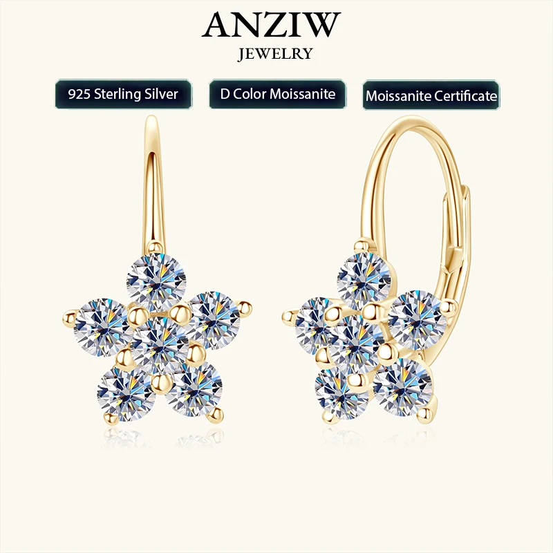 

ANZIW 925 Sterling Silver Flowers Drop Earrings for Women Lovely Hoops Jewelry D0.60CT D Color Moissanite Diamond Certificate