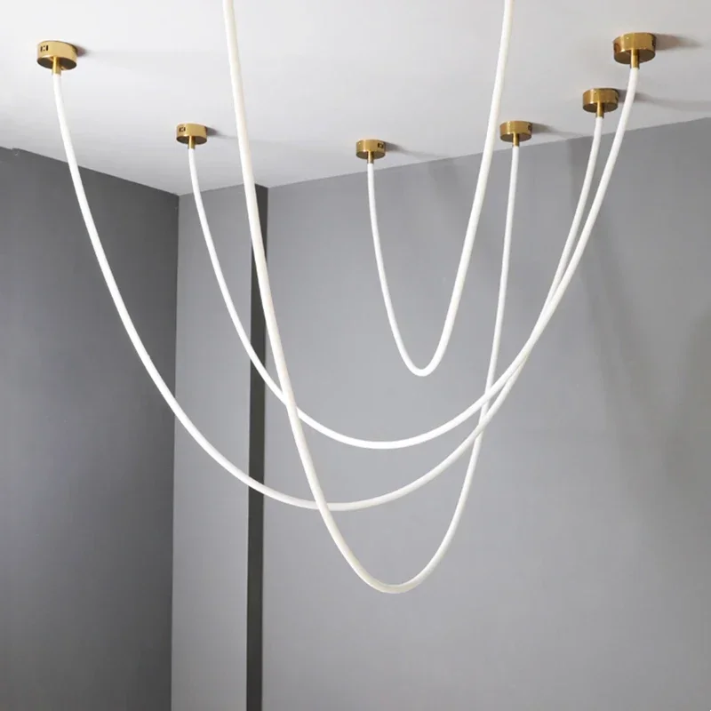 

Nordic Long Line Chandelier Flexible Long Tube LED Pendant Light Restuarant Cafe Bar Dining Room Pendant Lamps