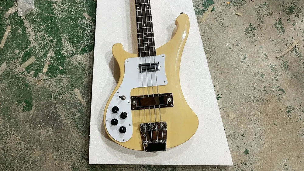 Left Handed 4 strings Electric Bass Guitar with White Pickguard,Rosewood Fingerboard,Chrome Hardware,Provide customization