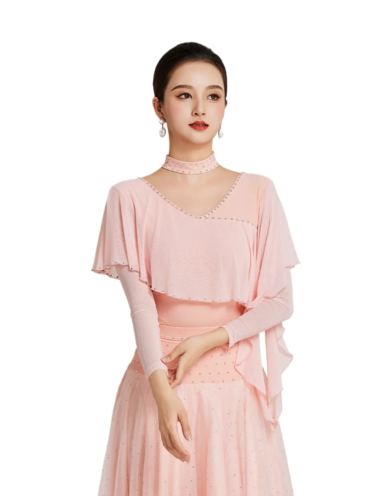 

2024 Woman New Modern Dance Shirt Waltz Ballroom Dance Practice Performance Top Costumes S202308