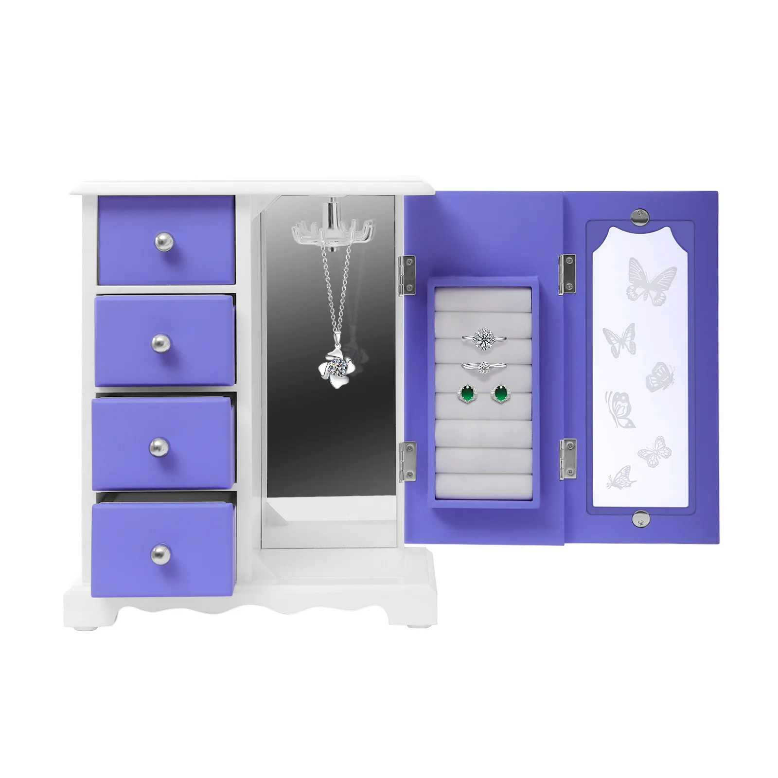 Purple/White 4 Drawers Jewelry Box Necklaces Rings Earrings Bracelets Storage Ideal Christmas Presents Birthday Gifts