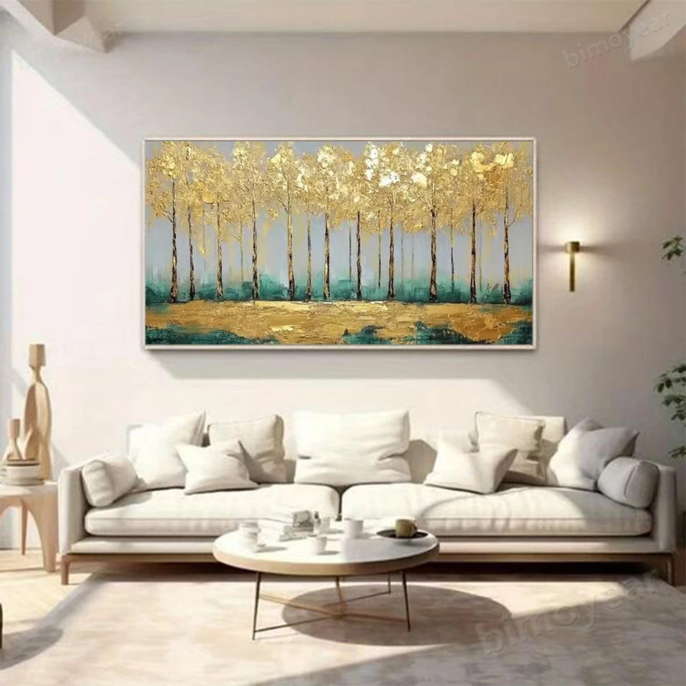 

100% Hand Painted Abstract Oil Painting Luxury Golden Tree Wall Art Picture On Canvas Mural For Living Room Home Decor Paint