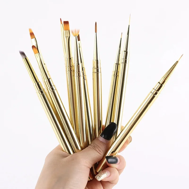 1/11 pièces tige en métal doré stylo à ongles brosse stylo de coloration grand carré rond stylo de luminothérapie Halo stylo ongles dessin stylo fleur stylo