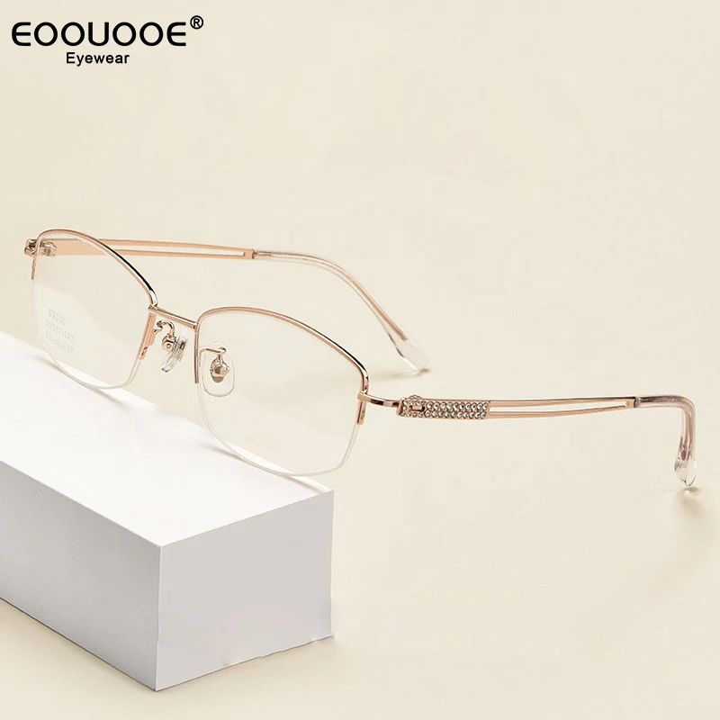 Women New Fashion Pure Titanium Eyewear  Shining Diamond Optical Glasses  Myopia Eyeglasses Anti-Reflection UV Gorgeously