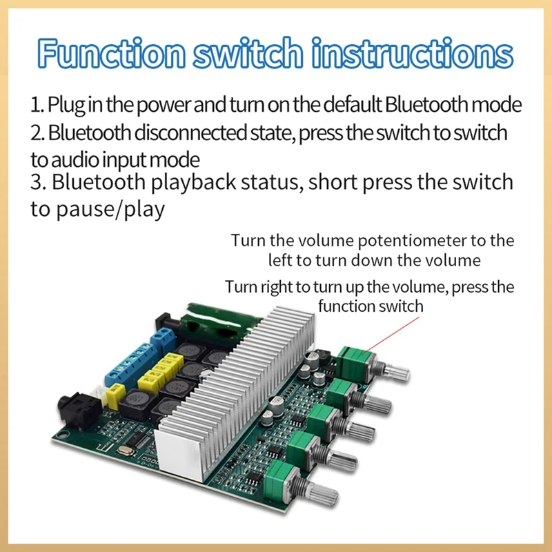 Placa amplificadora de plástico tpa3116, 2.1 canais, alta potência, bluetooth 5.0, amplificadores de áudio DC12V-24V 2x50w + 100w