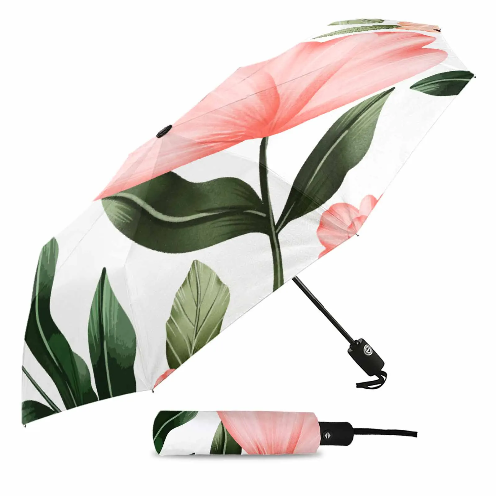 Rural Plants Flowers And Grass Automatic Umbrella for Rain Foldable Parasol Umbrella Eight strand Outdoor Umbrellas