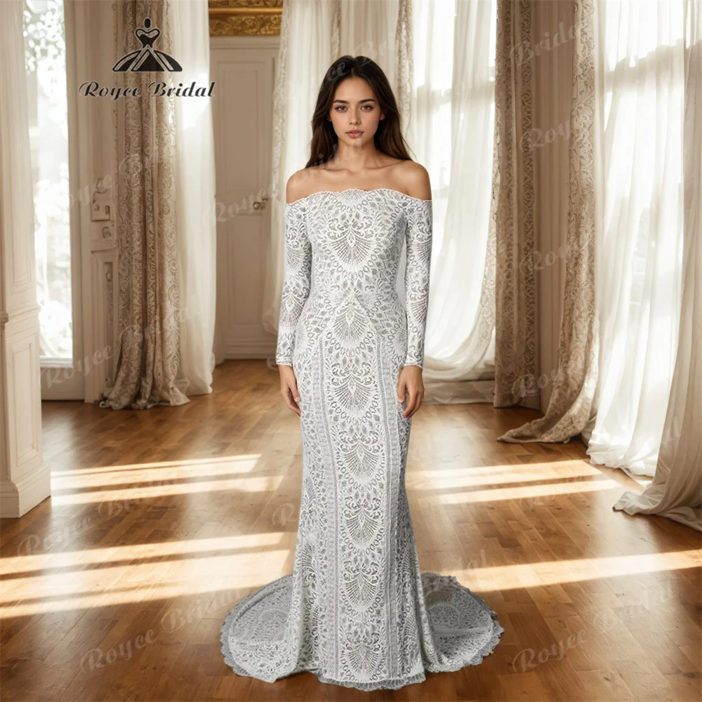 

RoyceBridal Boho Mermaid Wedding Dress 2025 Long Sleeves Court Train Wedding Gown Customized vestidos de noviavestidos para muje