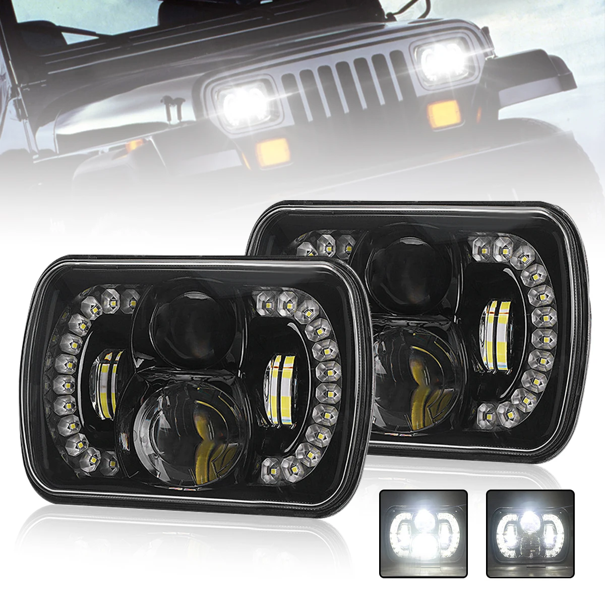 2PCS/1PCS 5X7 7X6 inch Rectangular Sealed Beam High/Low LED Headlight With DRL for Jeep Wrangler YJ Cherokee XJ truck 4X4