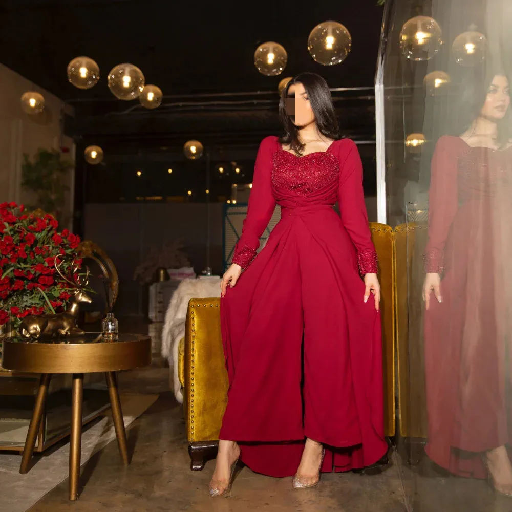 Long Evening Dresses Women A-line  Full Sleeve Red Formal Occasion Dresses 2024 Newest Cocktail Formal Gown فساتين الحفلات