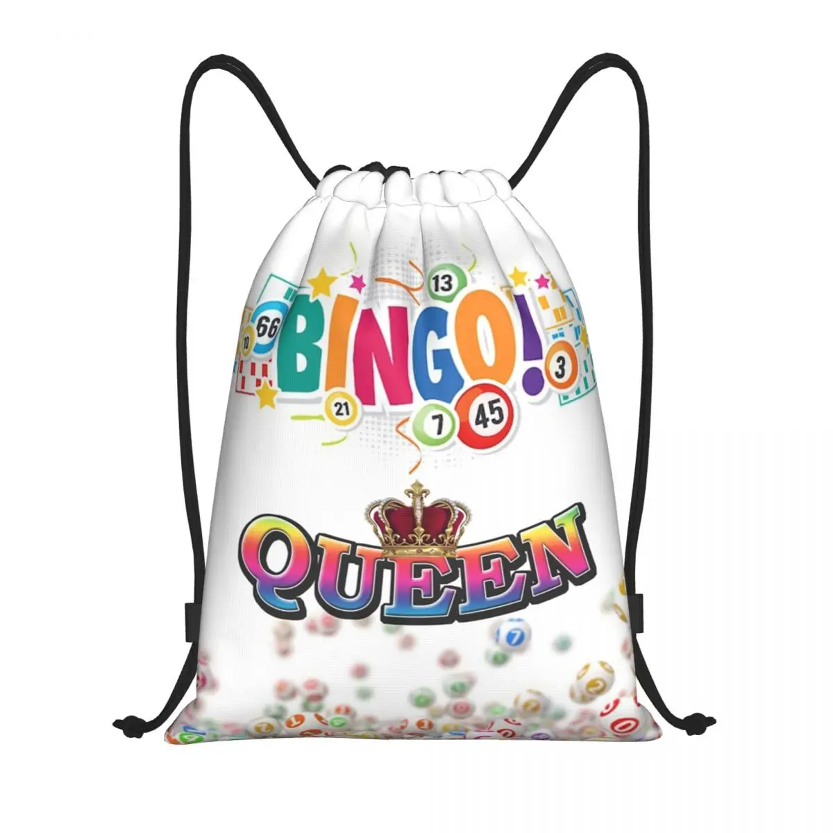 Custom Bingo Queen Drawstring Bag Women Men Lightweight Paper Game Sports Gym Storage Backpack