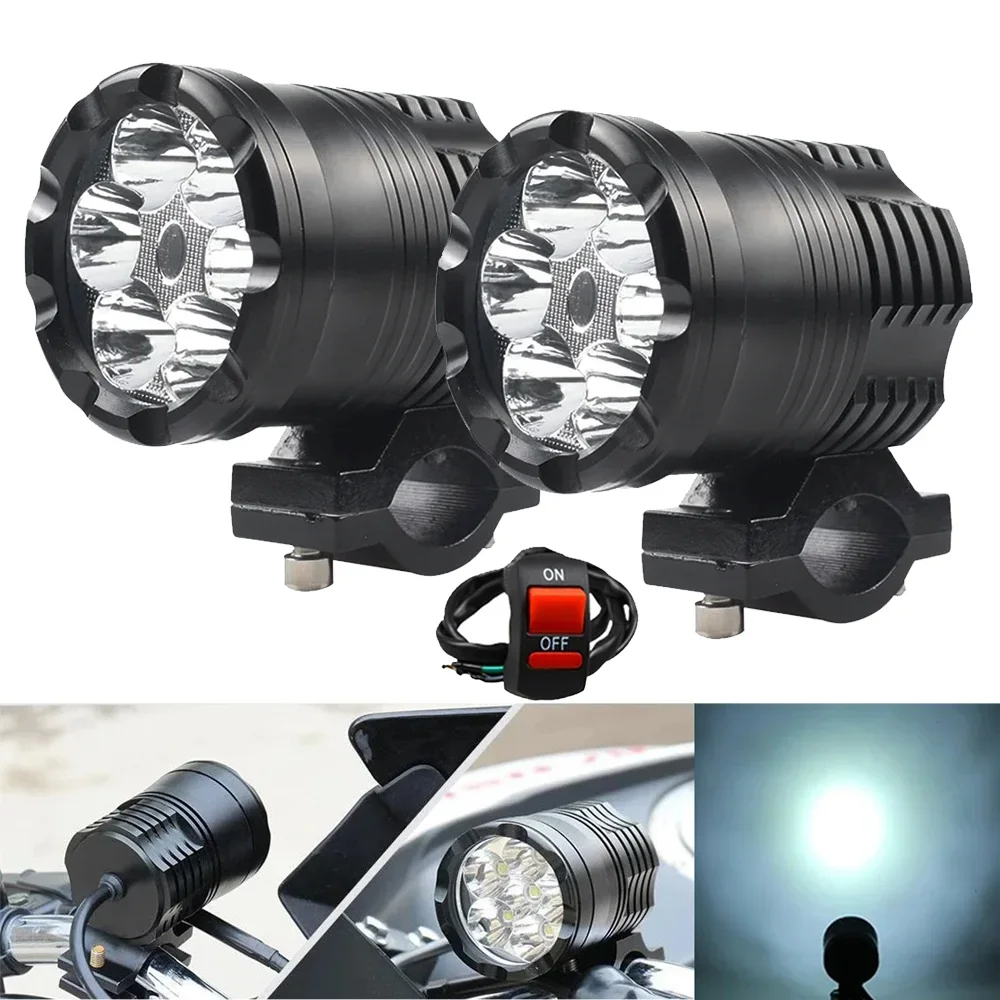 

6 Chips Additional LED Spotlight for Motorcycle Led Lights High/Low/Flash Auxiliary Motocross Fog Light Headlights Accessories