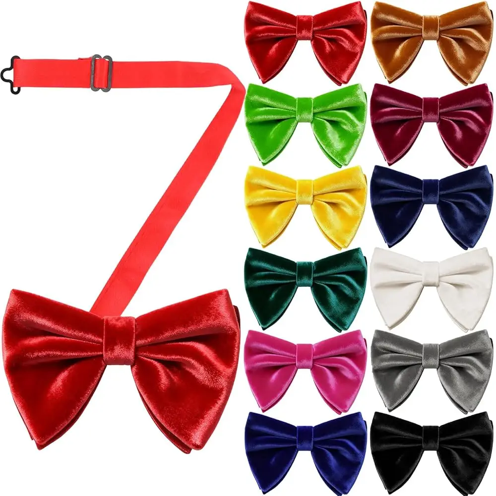 Syhood 12 Pack Men Women Velvet Pre-tied Bow Ties - Adjustable Strap Bowties, Formal Accessory for Party Business Gift