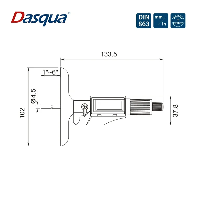 Dasqua 0-150mm Digital Depth Micrometer With Ratchet Stop Metric/Inch Conversion