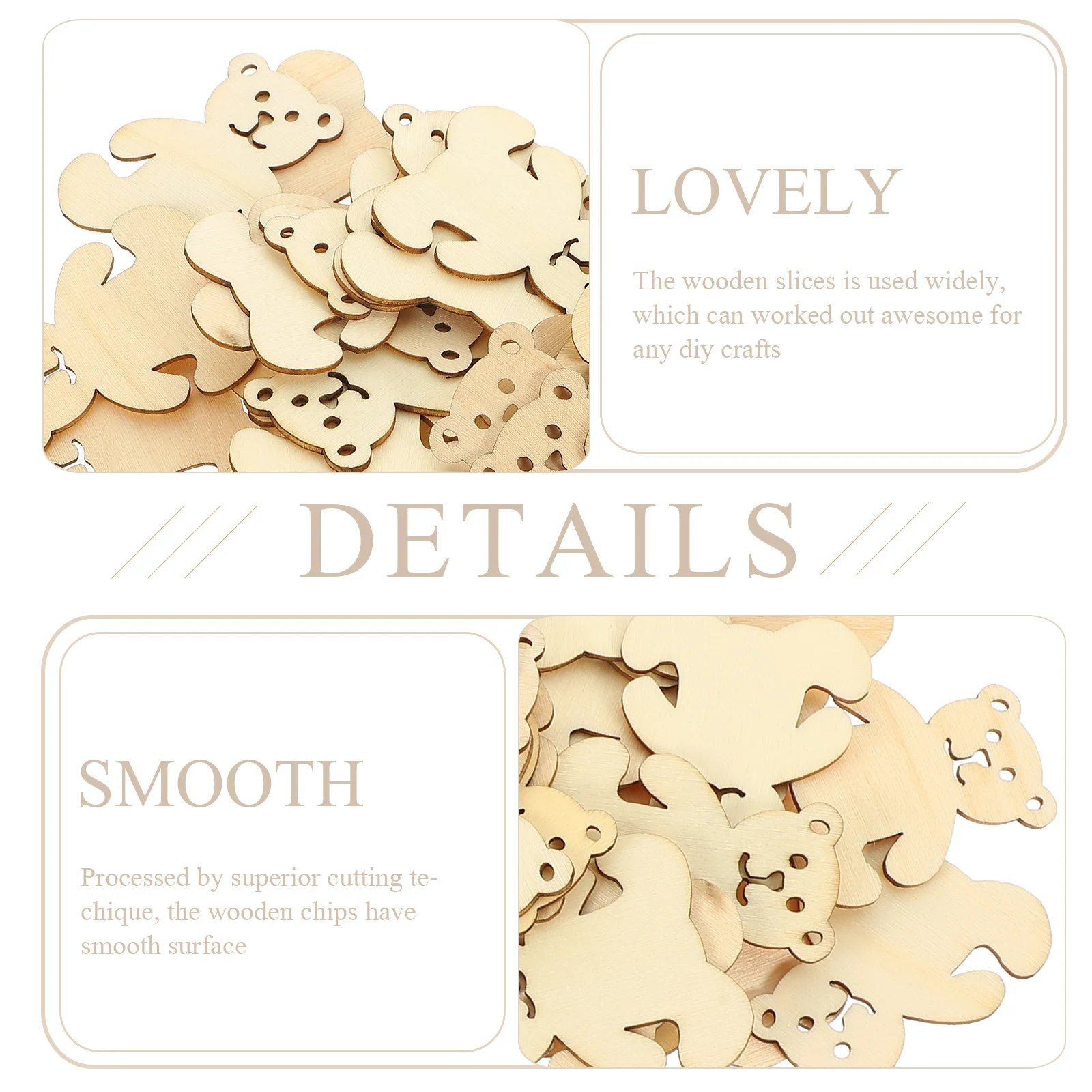 

40Pcs Wooden Carved Bear Album Craft Unfinished Slices Smooth Natural Wood Pieces for DIY Decorations Kids Creative Art Projects