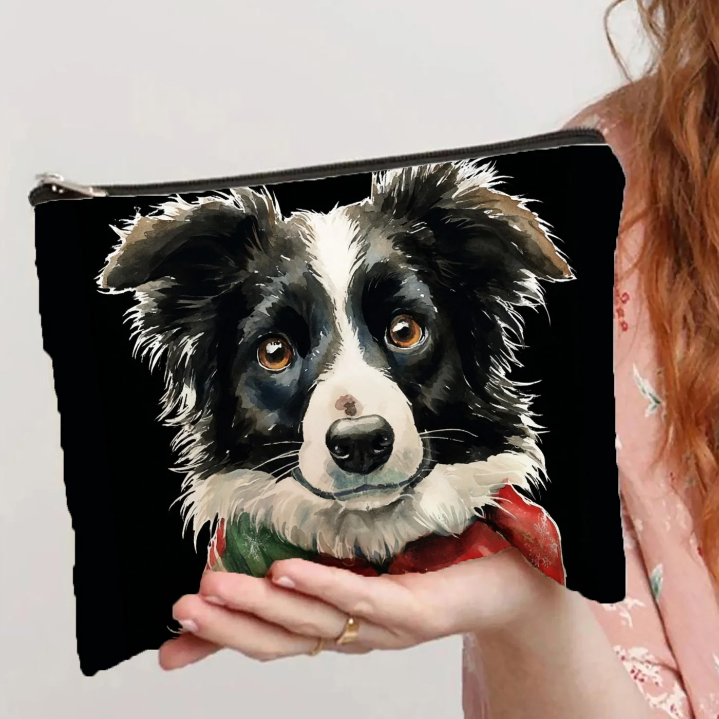 

ABorder Collie Patterned Makeup Bag- Multifunctional Zipper Pouch, Jewelry Storage Bag, Perfect Travel Zipper Small Storage Bag.