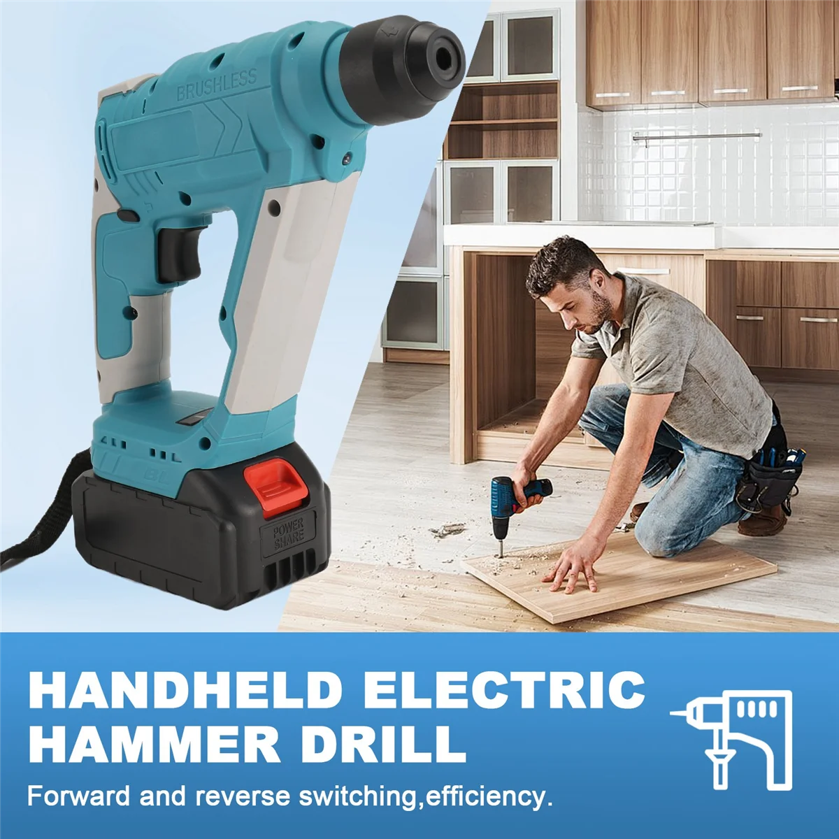 N18R ブラシレスハンマードリル、SDS-Plus コードレスハンマードリル、コンクリート石積み、石、家庭用リチウムハンマー米国プラグ用