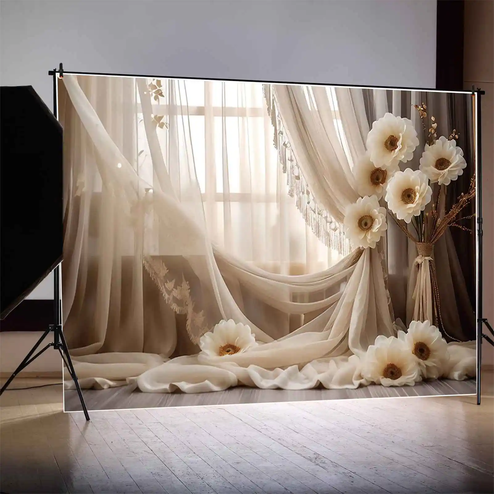 MOON.QG Flower Curtain Bohemian Style Background Wedding Birthday Portrait Backdrops Customized Party Decoration Photocall Props