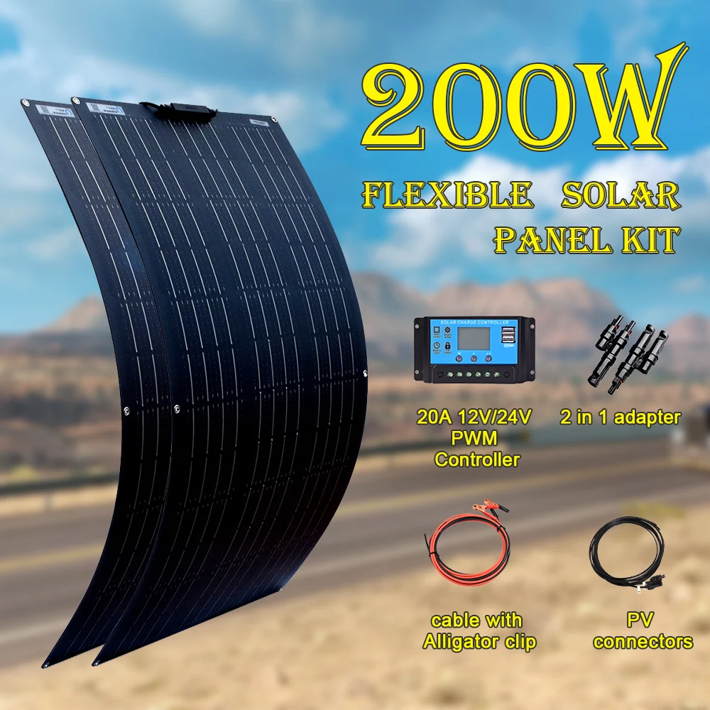 XINPUGUANG 200W Flexible Solar Module, Mono Solar Panel OR Solar Panels kit for RVs, Balconies, and Roofs (2 x 100W)
