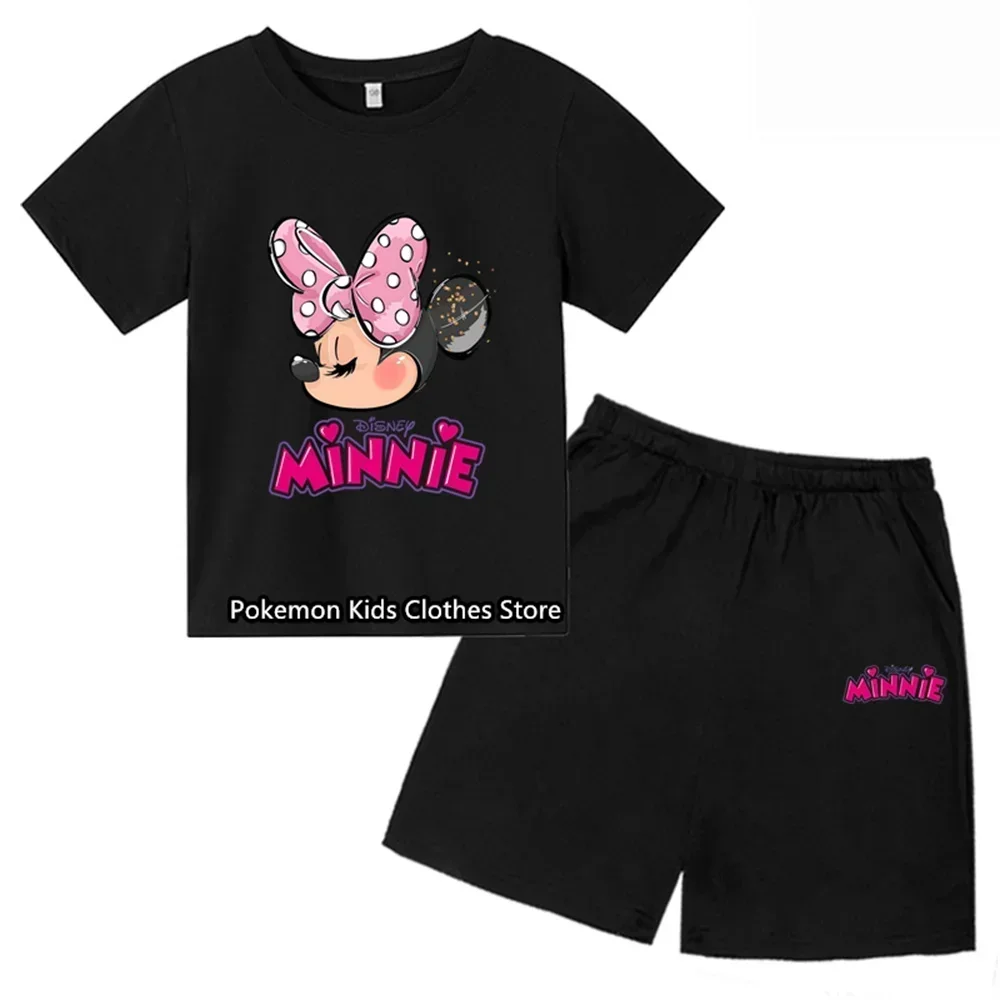 Summer Mickey Mouse Barbie Short Sleeve Shorts Kids Boys and Girls Short Sleeve Shorts Two-piece Set Fashion T-shirt Set