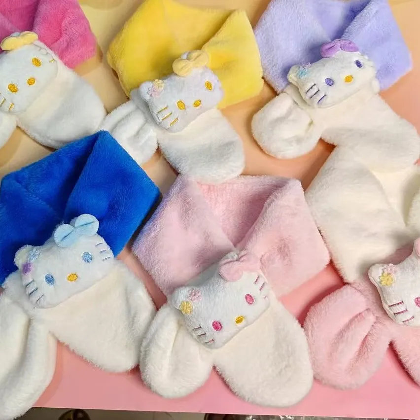 وشاح هالو كيتي للأطفال متطابق الألوان للخريف والشتاء، وشاح قطط KT لطيف، دافئ وسميك، رقبة كرتونية مقاومة للرياح