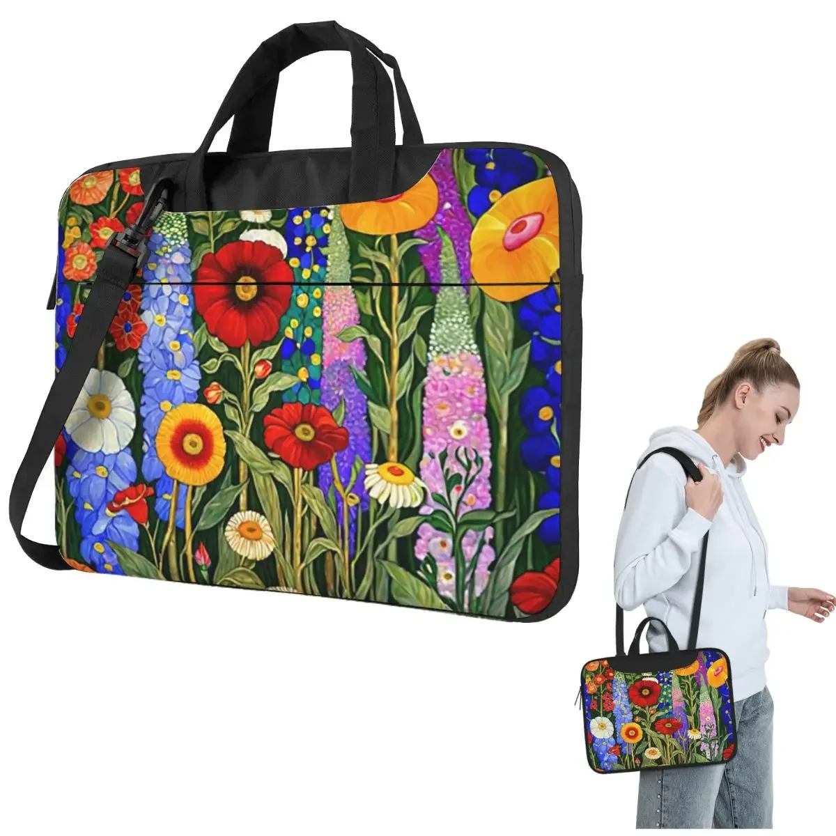 

Gustav Klimt Flower Garden Crossbody Laptop Bag Case Computer Bag 13 14 15.6 Inch Notebook Pouch for Macbook Pro
