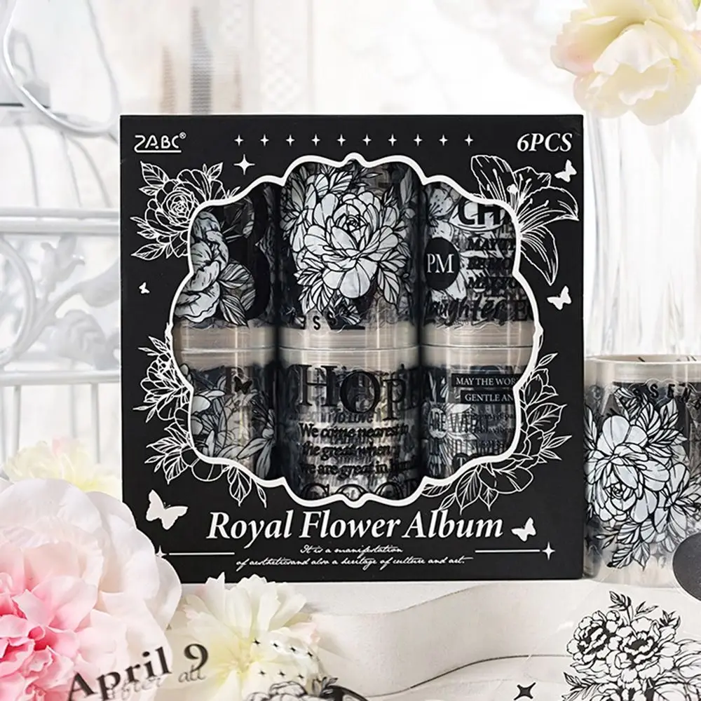 6 рулонов ленты в стиле ретро с цветочным принтом, романтическая лента для скрапбукинга «сделай сам», водонепроницаемая клейкая лента для домашних животных, креативная подарочная упаковка