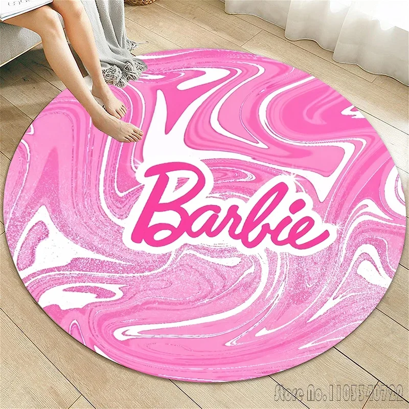 Cute Barbie HD Printed Cartoon Round Carpet 120cm Crawling Game Non-slip Floor Mat for Kids Rug Living Room Decor