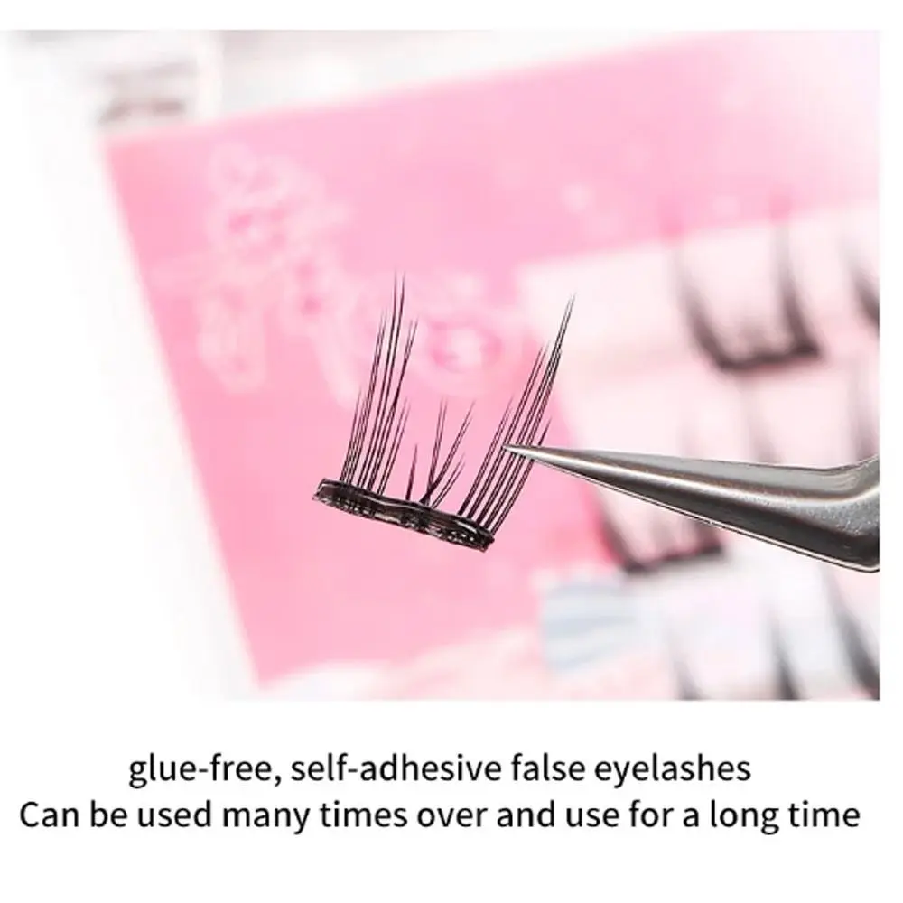 No Glue Self Adhesive Lashes No Magnetic Natural Long Individual Eyelashes Soft Wispy Cluster Lashes Eyelash Extension Tool