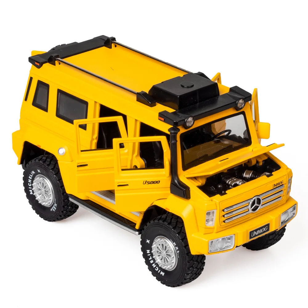 1:28 Mercedes-Benz UNIMOG U500 alta simulazione pressofuso in lega di metallo modello di auto suono luce tirare indietro collezione giocattolo per bambini regali