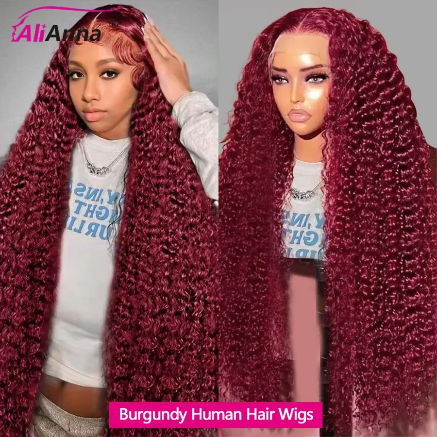 200 Density Burgundy 13x6 Hd Lace Frontal Human Hair Wig 30 Inch Curly Wigs Human Hair Water 99J Ginger Colored Human Hair Wigs