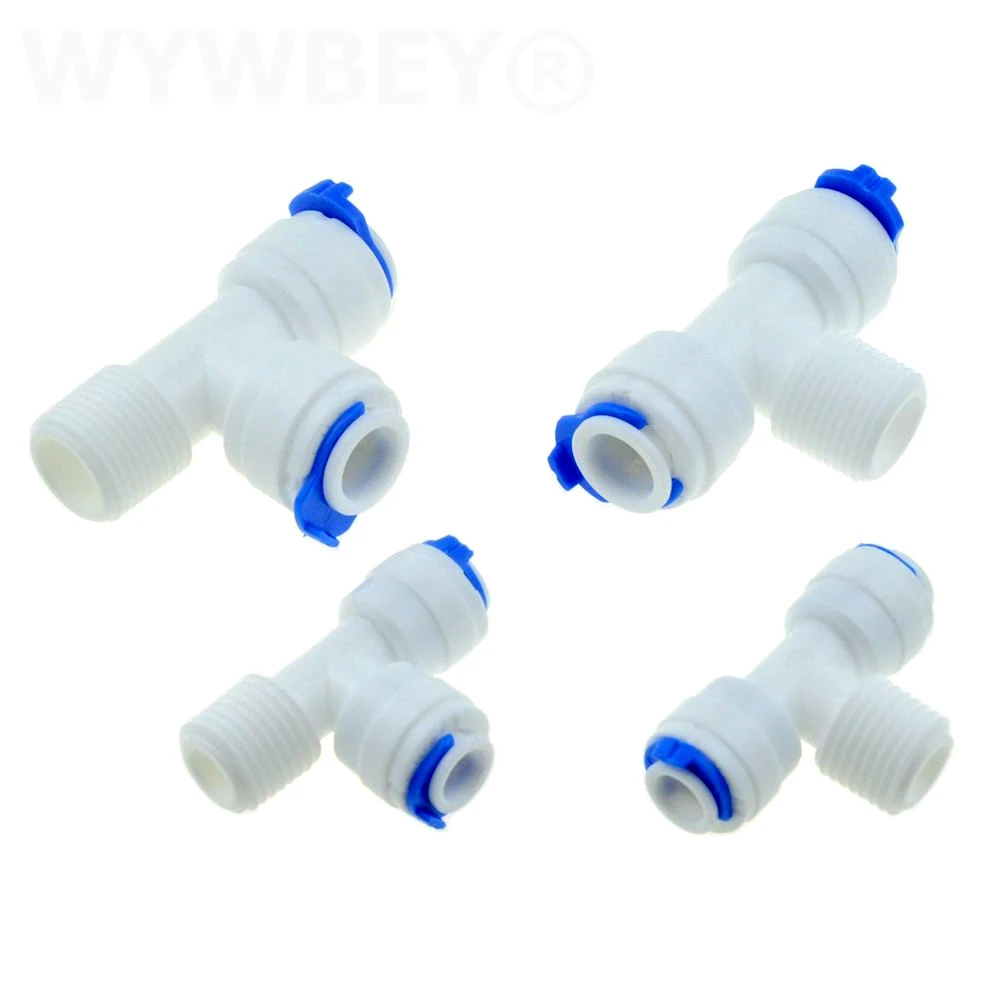 Reverse Osmosis Quick Pipe Fitting T Shape Tee 1/4 3/8 Hose Connect 1/4 3/8 Bsp Male Ro Water Plastic Coupling Connector Adapter