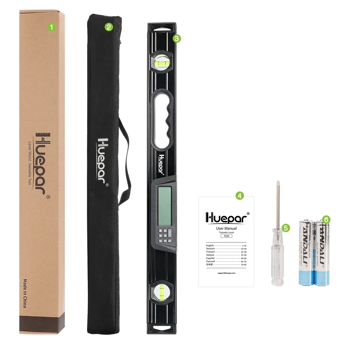 

Huepar Protractor Electronic Digital Display Level Meter 360° Spirit Level With Magnetic Vertical Horizontal Bubble Inclinometer