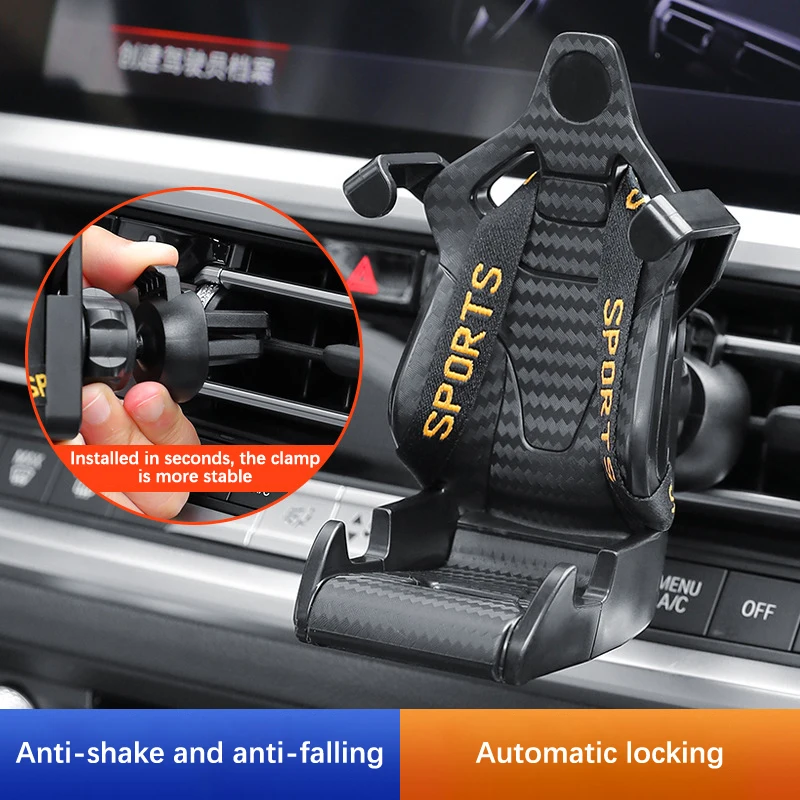 360 Carbon Fiber Pattern Racing Seat Shaped Car Phone Bracket GPS Support For Different Phone Models Air Vent Universal Tools