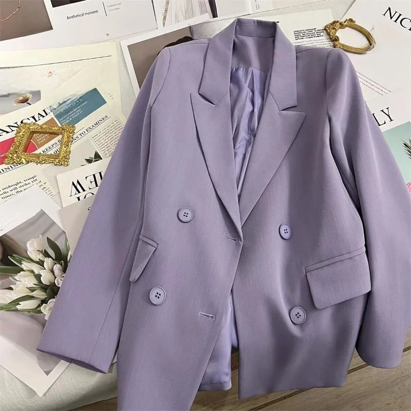 

Spring Autumn 2024 Women's Faion Casual s Jaets Coats Straight Cut Long Sve Double Breasted Pure Color Versatile
