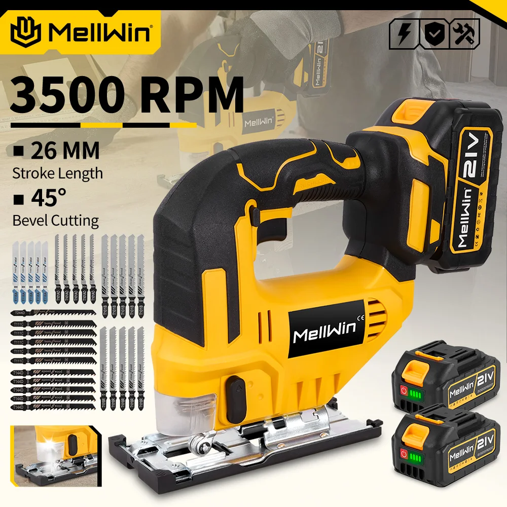 MELLWIN 3500 دورة في الدقيقة منشار كهربائي لاسلكي 31 شفرة منحنى لاسلكي منشار متعدد الوظائف أداة نجارة لدبوس بطارية ماكيتا 18 فولت