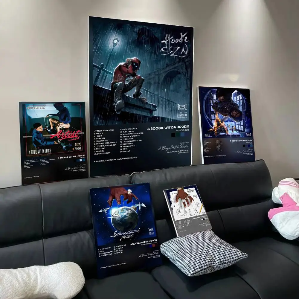 Singer A-A Boogie Wit da Hoodie Poster Home Wall Decor Artwork Prints for Living Room Bedroom Apartment Decoration