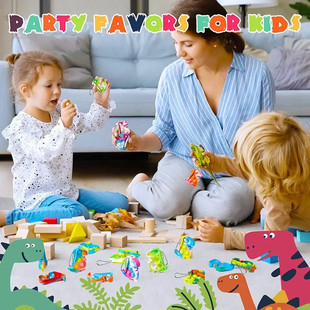 New 20/10Pcs Dinosaur Keychain Sensory Fidget Toys Bulk Animal Themed Party Favors for Kids Birthday Goodie Bag Fillers