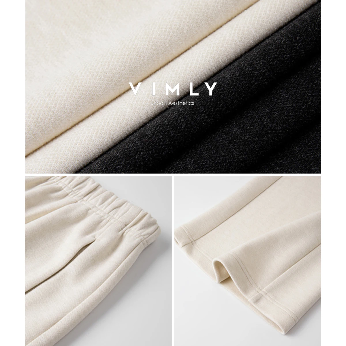 Vimly casual cintura elástica baggy midi calças mulher calças de malha 2025 outono novo soild bolsos soltos senhoras calças compridas a2207