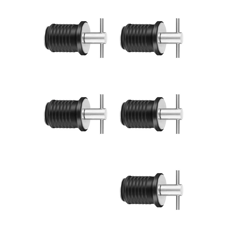 5X Marine Boat Drain Plug T-Handle Screw Adjustable Rubber Deck Drain Plug,Silver 19MM