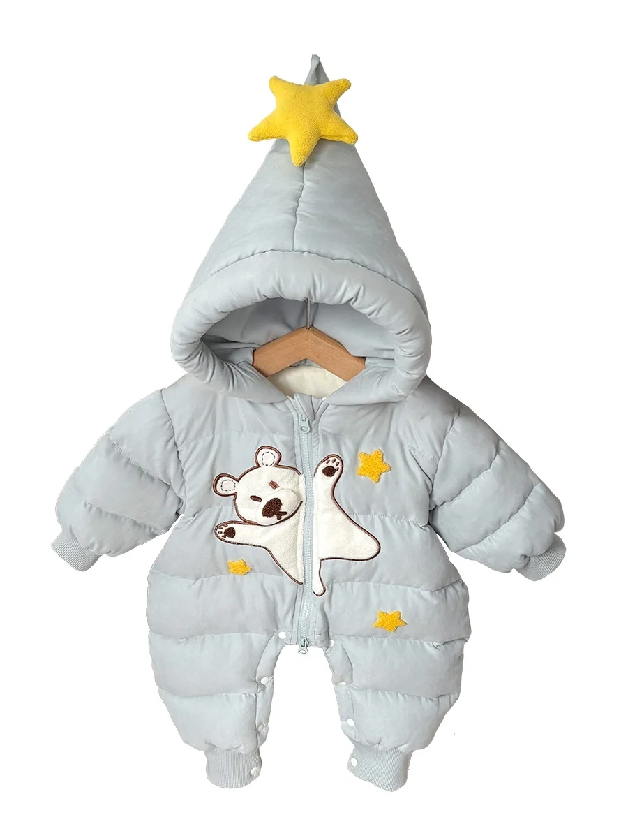 

Зимний утепленный хлопковый комбинезон для девочек: модный, повседневный, с капюшоном, милый, на молнии, с длинными рукавами