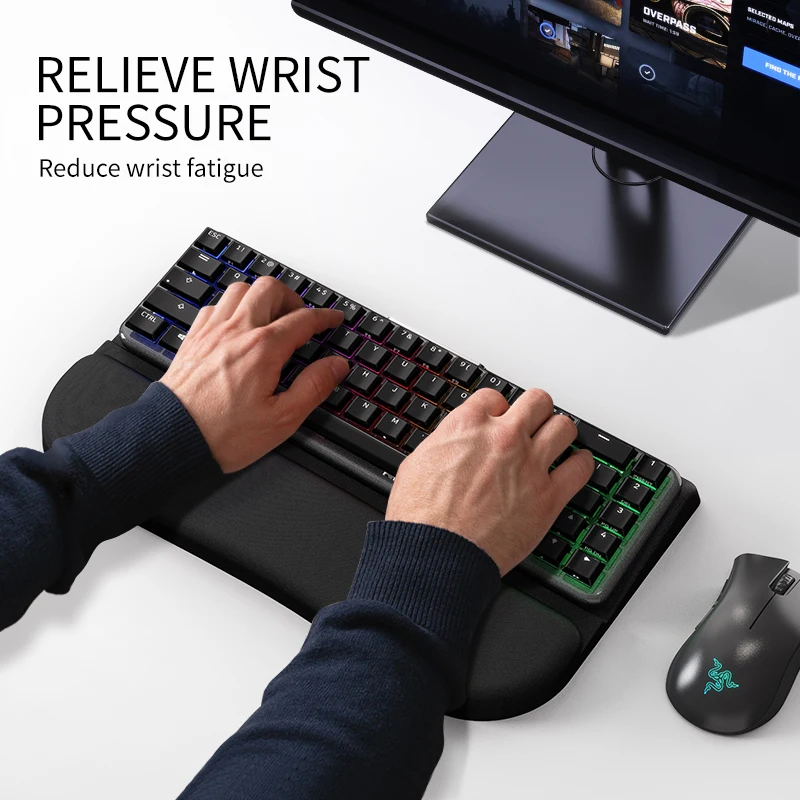 Keyboard Wrist Rest Memory Foam, Easy Typing Pain Relief， Soft Memory Foam Wrist Support for Keyboard，Gaming Desk Accessories