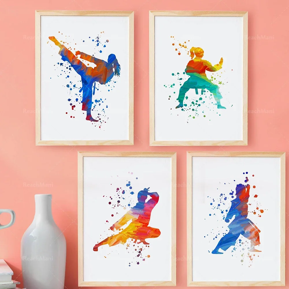 Watercolor girl karate print, taekwondo print, karate gift girl, martial arts gift, karate sport wall decoration art poster