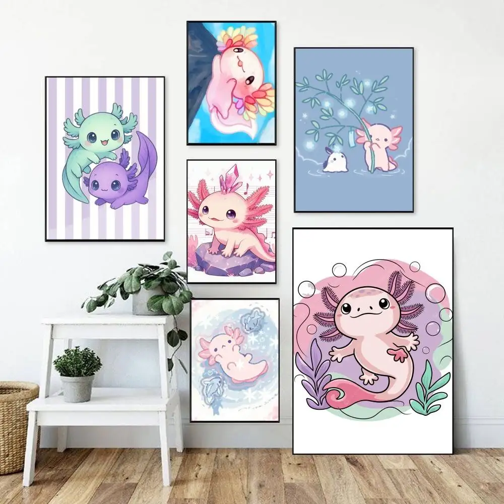 C-Cute Pink Axolotl Cartoon  Poster Perfect Space Sticker Self Adhesive for Office Home Theater Wall Art Decor Fancy Gift
