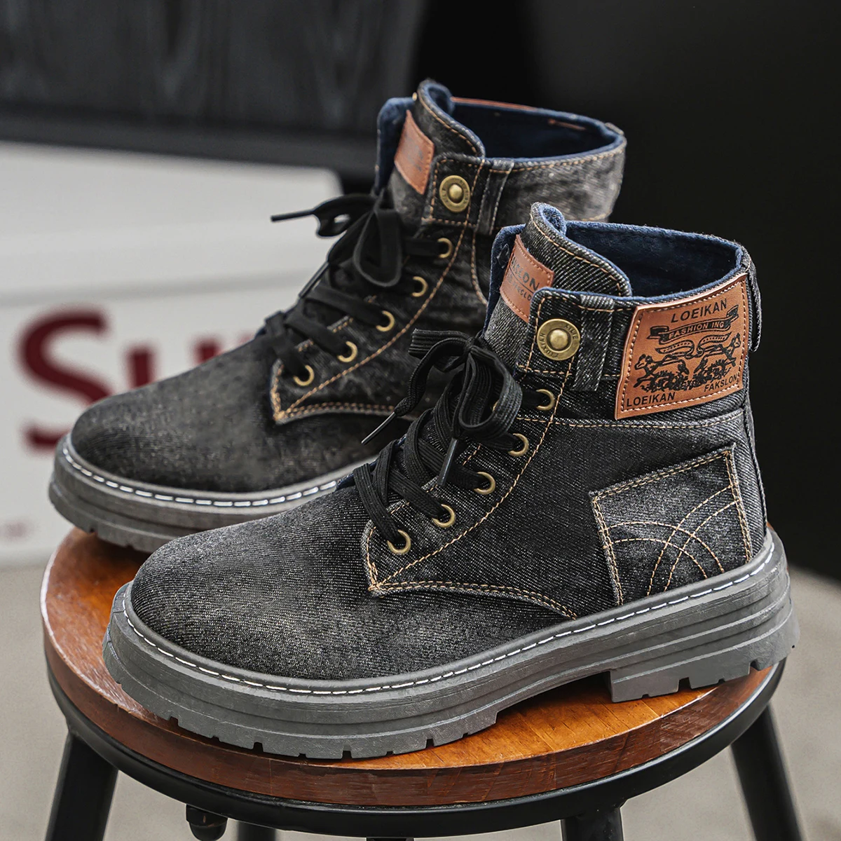 Men's Fashionable Canvas Denim Boots Breathable Outdoor Climbing Boots Versatile Stylish Casual Boot Footwear
