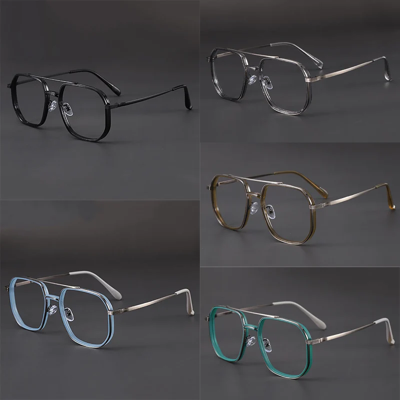 إطار نظارات عالي الجودة للرجال والنساء خفيف الوزن TR معدني مزدوج الشعاع مضلع مضاد للضوء الأزرق عدسات شفافة