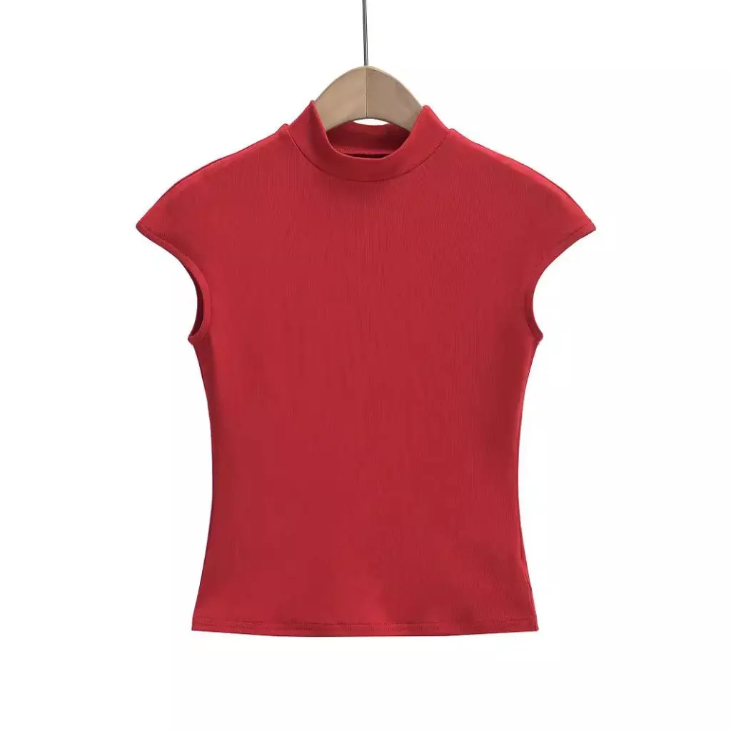 

Summer Pure Desire Women's T-Shirt Half Turtleneck Slimming Top Korean Style Small Flying Sleeve Fashionable Bottoming