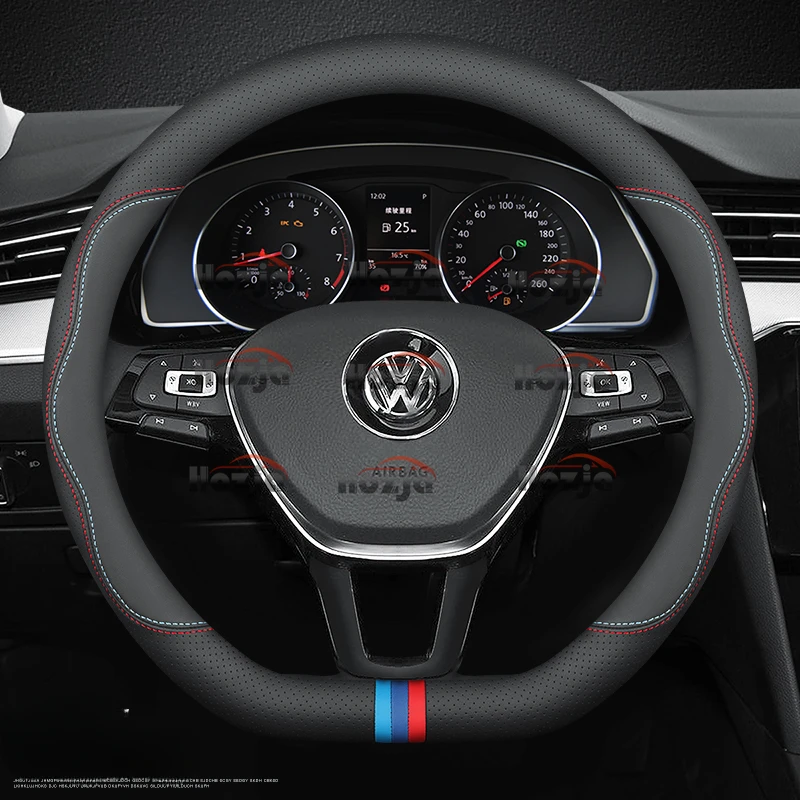 Leather Car Steering Wheel Cover for Volkswagen Jetta T-roc Golf Touareg Taigo Tavendor Talagon Virtus Tais Auto Accessories