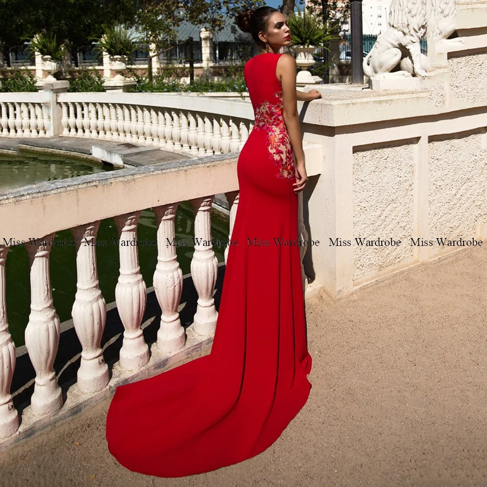 Vestidos de Noche largos con cuello en V para mujer, ropa de fiesta Formal de sirena, con apliques, color rojo, talla grande, 2022