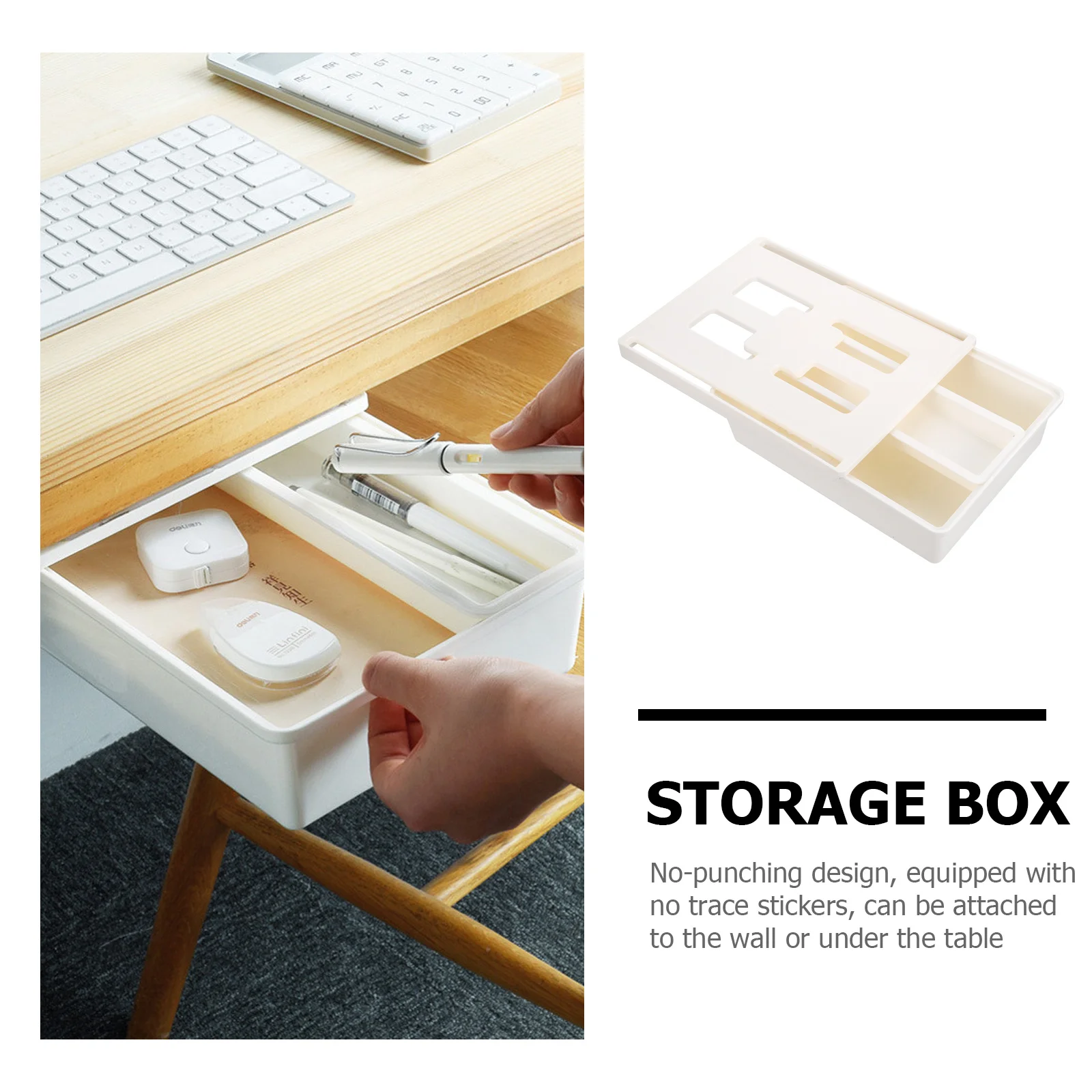 

Adhesive Under Desk Drawer Organizer Pp Material No Drilling Desktop Storage Box For Office Home Kitchen Table Organzier